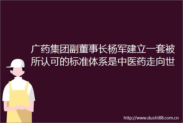 广药集团副董事长杨军建立一套被所认可的标准体系是中医药走向世界的另外一条途径