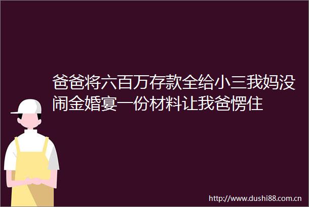 爸爸将六百万存款全给我妈没闹金婚宴一份材料让我爸愣住