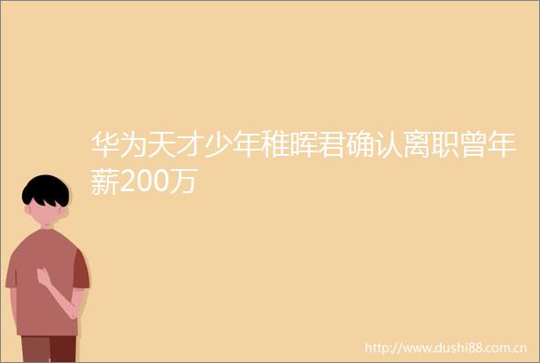 华为天才少年稚晖君确认离职曾年薪200万