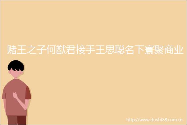赌王之子何猷君接手王思聪名下寰聚商业