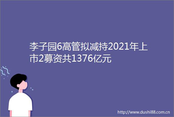 李子园6高管拟减持2021年上市2募资共1376亿元