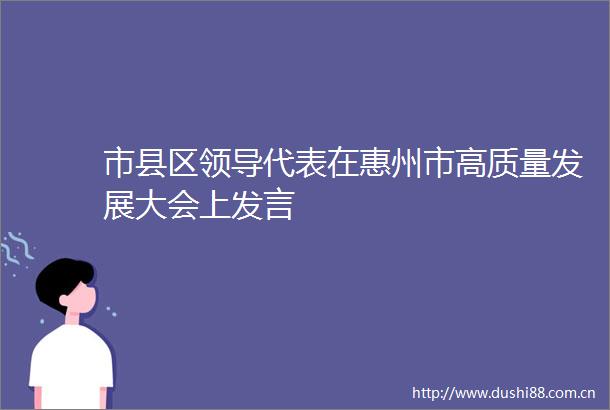 市县区代表在惠州市高质量发展大会上发言