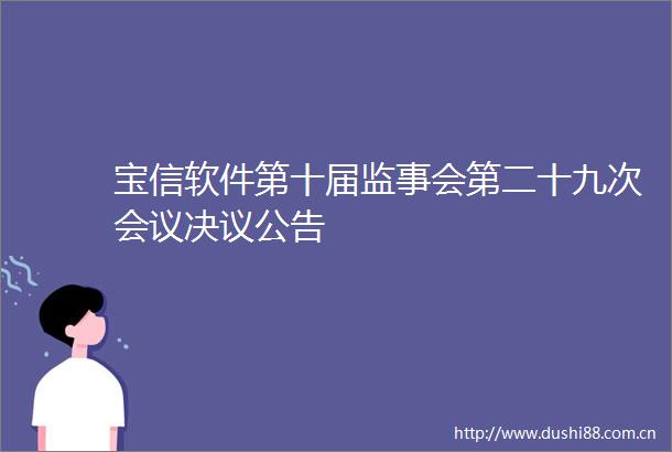 宝信软件第十届监事会第二十九次会议决议公告