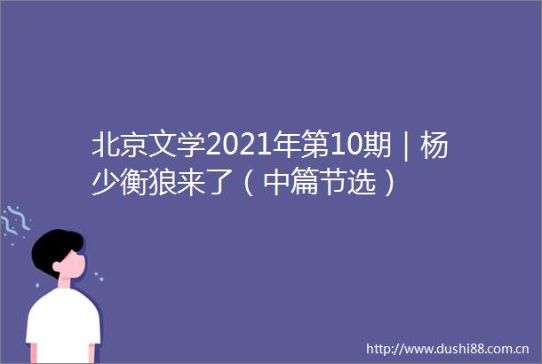 北京文学2021年第10期｜杨少衡狼来了（中篇节选）