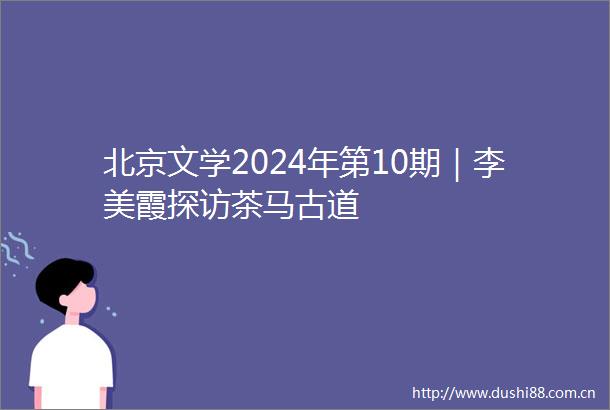 北京文学2024年第10期｜李美霞探访茶马古道