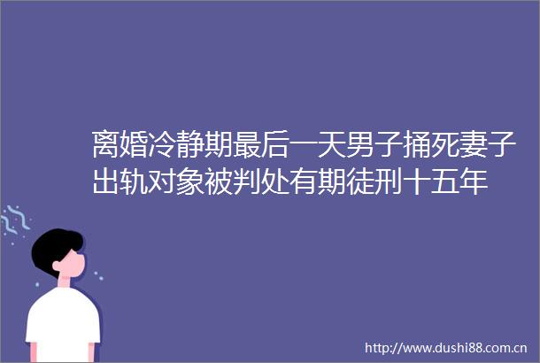 离婚冷静期最后一天男子捅死妻子出轨对象被判处有期徒刑十五年