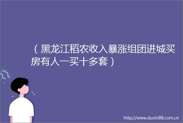 （黑龙江稻农收入暴涨组团进城买房有人一买十多套）