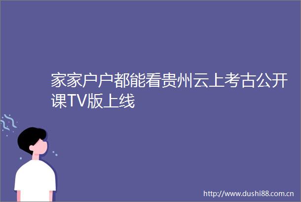 家家户户都能看贵州云上考古公开课TV版上线