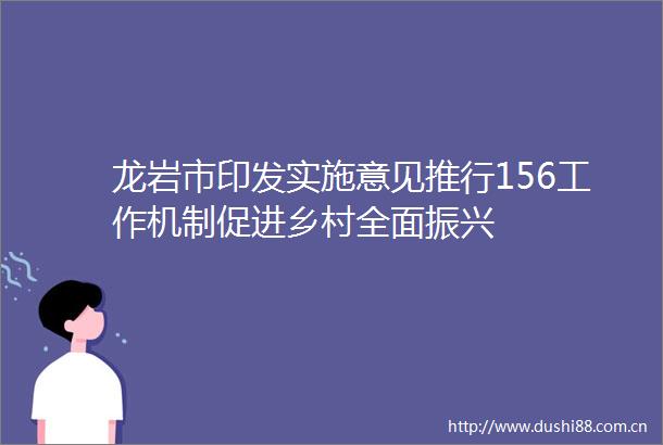 龙岩市印发实施意见推行156工作机制促进乡村全面振兴