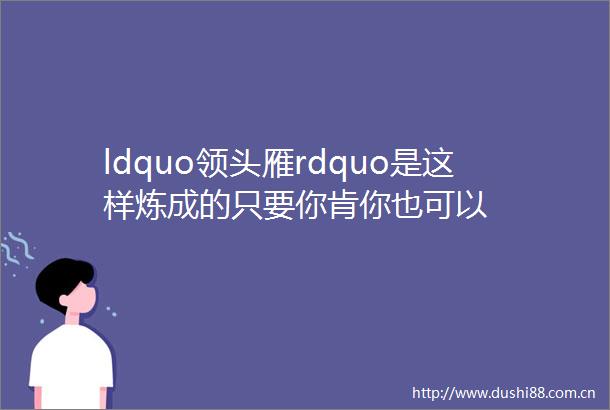 ldquo领头雁rdquo是这样炼成的只要你肯你也可以