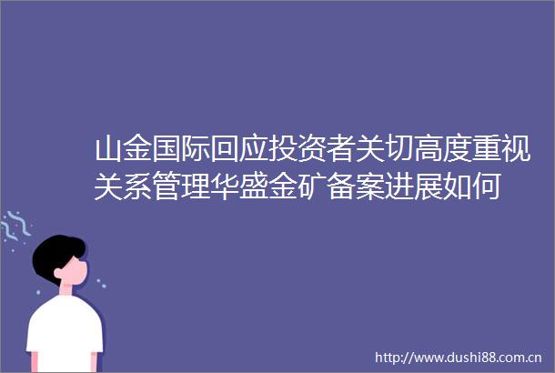 山金国际回应投资者关切高度重视关系管理华盛金矿备案进展如何