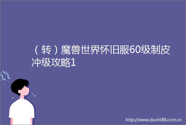 （转）魔兽世界怀旧服60级制皮冲级攻略1