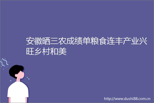 安徽晒三农成绩单粮食连丰产业兴旺乡村和美