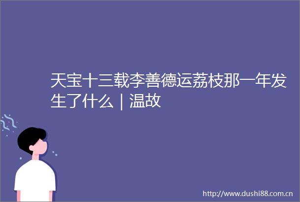 天宝十三载李善德运荔枝那一年发生了什么｜温故
