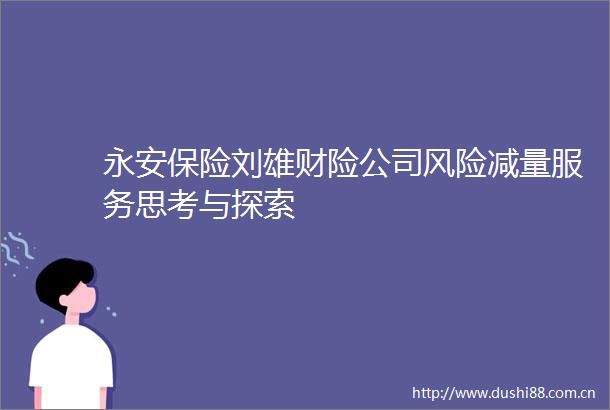 永安保险刘雄财险公司风险减量服务思考与探索