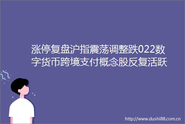 涨停复盘沪指震荡调整跌022数字货币跨境支付概念股反复活跃