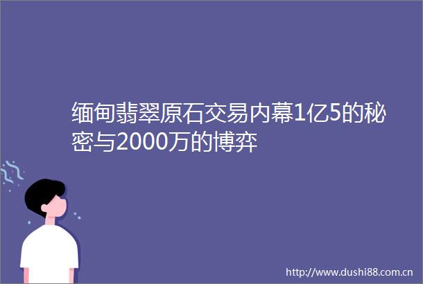 缅甸翡翠原石交易1亿5的秘密与2000万的博弈