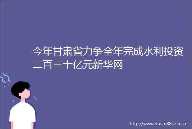 今年甘肃省力争全年完成水利投资二百三十亿元新华网