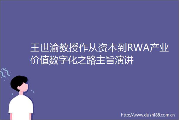 王世渝教授作从资本到RWA产业价值数字化之路主旨演讲