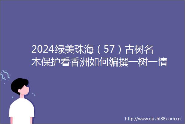 2024绿美珠海（57）古树名木保护看香洲如何编撰一树一情