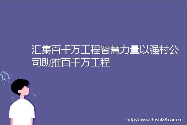 汇集百千万工程智慧力量以强村公司助推百千万工程