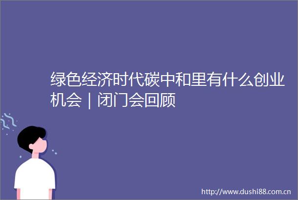 绿色经济时代碳中和里有什么创业机会｜闭门会回顾