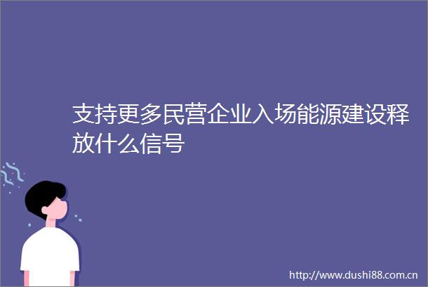 支持更多民营企业入场能源建设释放什么信号
