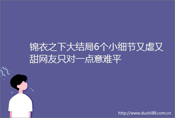 锦衣之下大结局6个小细节又虐又甜网友只对一点意难平