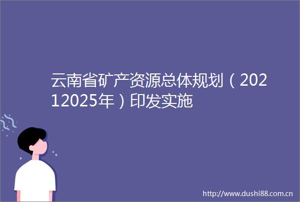 云南省矿产资源总体规划（20212025年）印发实施