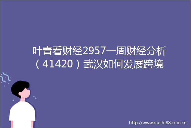 叶青看财经2957一周财经分析（41420）武汉如何发展跨境电商