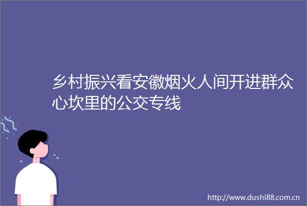 乡村振兴看安徽烟火人间开进群众心坎里的公交专线