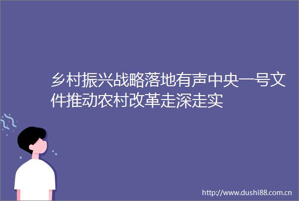 乡村振兴战略落地有声中央一号文件推动农村改革走深走实