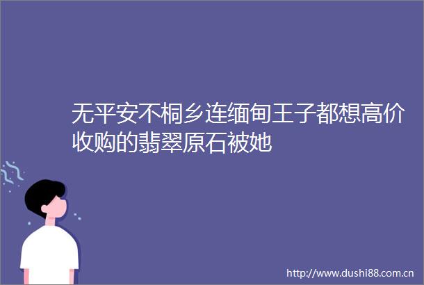 无平安不桐乡连缅甸王子都想高价收购的翡翠原石被她