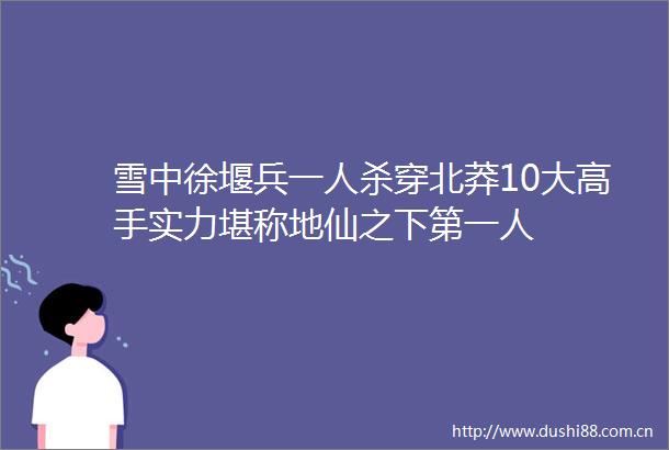雪中徐堰兵一人杀穿北莽10大高手实力堪称地仙之下第一人