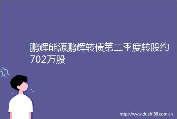 鹏辉能源鹏辉转债第三季度转股约702万股