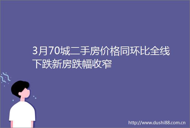 3月70城二手房价格同环比全线下跌新房跌幅收窄