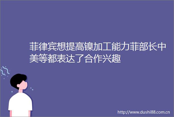 菲律宾想提高镍加工能力菲部长中美等都表达了合作兴趣