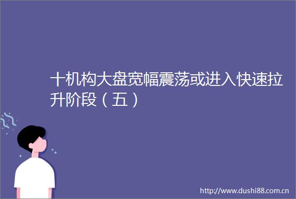 十机构大盘宽幅震荡或进入快速拉升阶段（五）