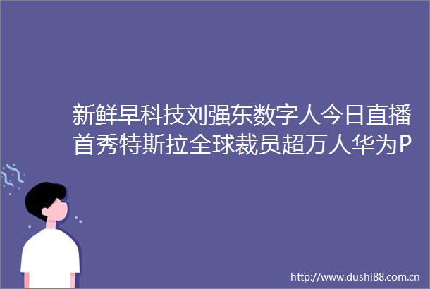新鲜早科技刘强东数字人今日直播首秀特斯拉全球裁员超万人华为P70有望本月底发布
