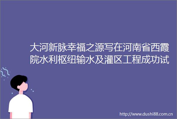 大河新脉幸福之源写在河南省西霞院水利枢纽输水及灌区工程成功试通水之际