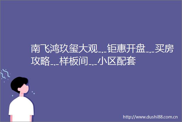 南飞鸿玖玺大观﹎钜惠开盘﹎买房攻略﹎样板间﹎小区配套