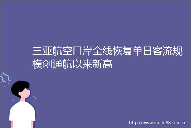 三亚航空口岸全线恢复单日客流规模创通航以来新高
