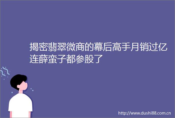 揭密翡翠微商的幕后高手月销过亿连薛蛮子都参股了