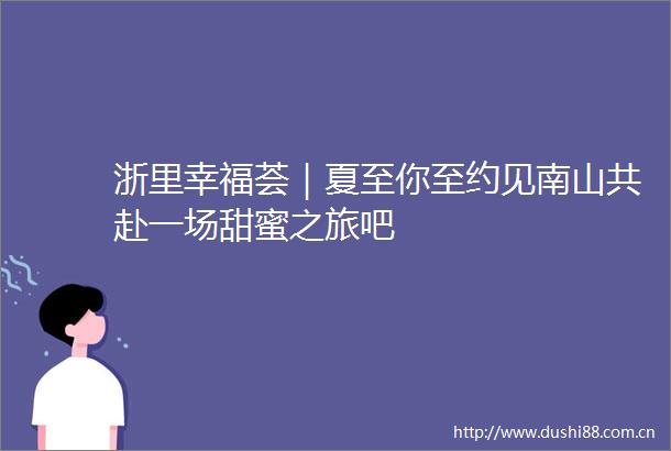 浙里幸福荟｜夏至你至约见南山共赴一场甜蜜之旅吧