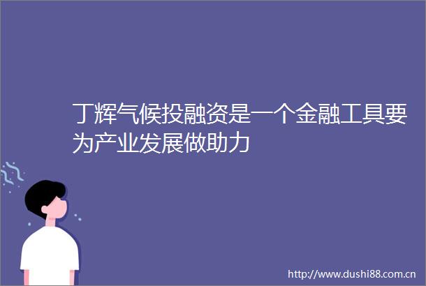 丁辉气候投融资是一个金融工具要为产业发展做助力