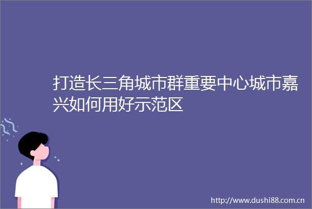打造长三角城市群重要中心城市嘉兴如何用好示范区