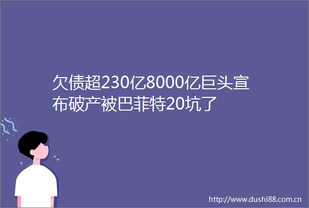 欠债超230亿8000亿巨头宣布破产被巴菲特20坑了