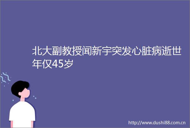 北大副教授闻新宇突发心脏病逝世年仅45岁