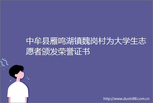 中牟县雁鸣湖镇魏岗村为大学生志愿者颁发荣誉证书