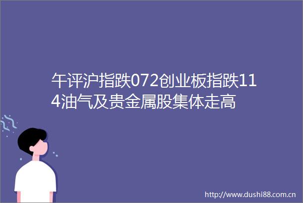 午评沪指跌072创业板指跌114油气及贵金属股集体走高